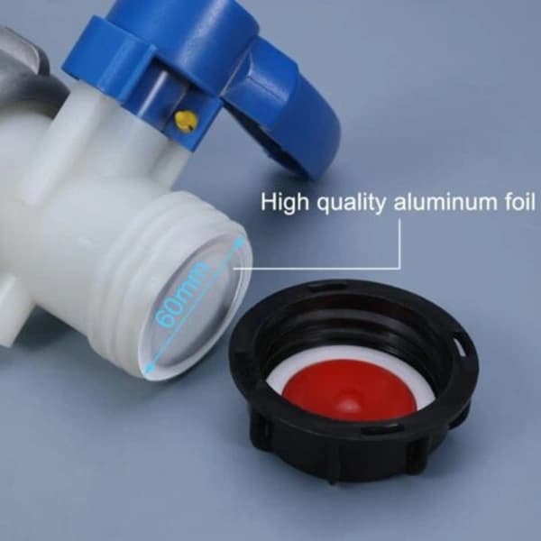 IBC Tankventiladapter DN40 62 mm Polyetylen Strømningskontrollkran for Regnvannstanker Reservoarer Hvit Blå