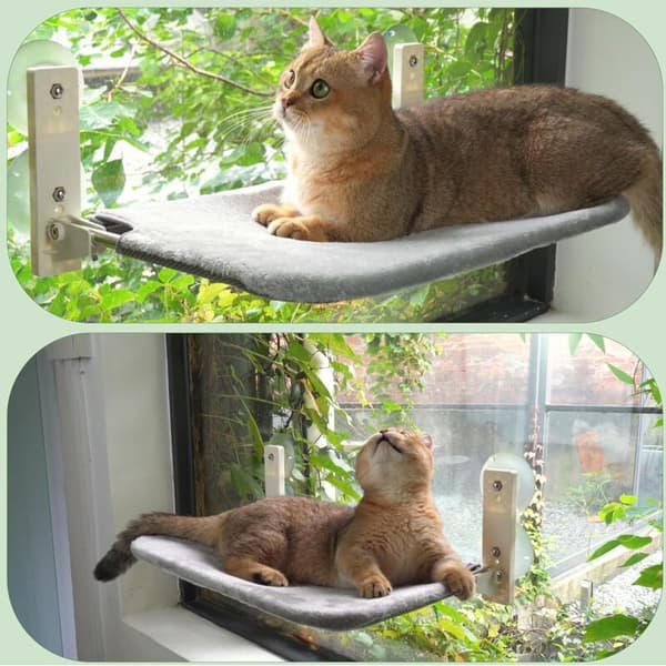 Foldable Cat Window Perch Hammock with 4 Suction Cups for Glass Windows and Walls Large Grey Sturdy Frame Compatible with Most Brands