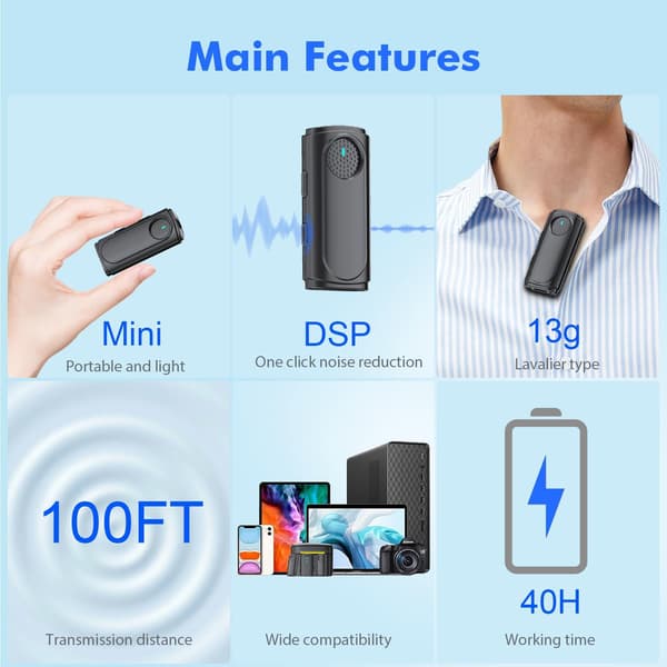 Wireless Lavalier Dual-Head Microphone With Clear Sound Reception And Noise Reduction For Mobile Phone Camera