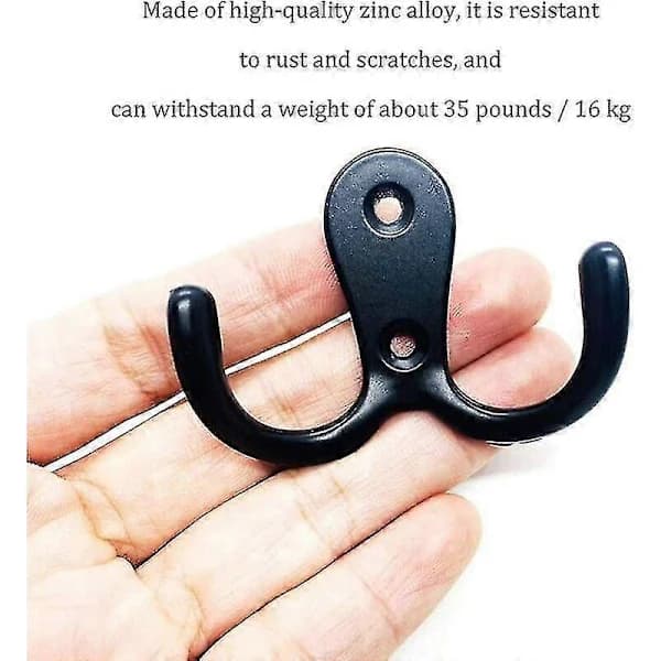 Coat Hooks, 15 Pcs Double Coat Hooks, Wall Mounted, Antique Coat Hooks and Coat Hooks, Black Wall Hooks, Storage With Screws