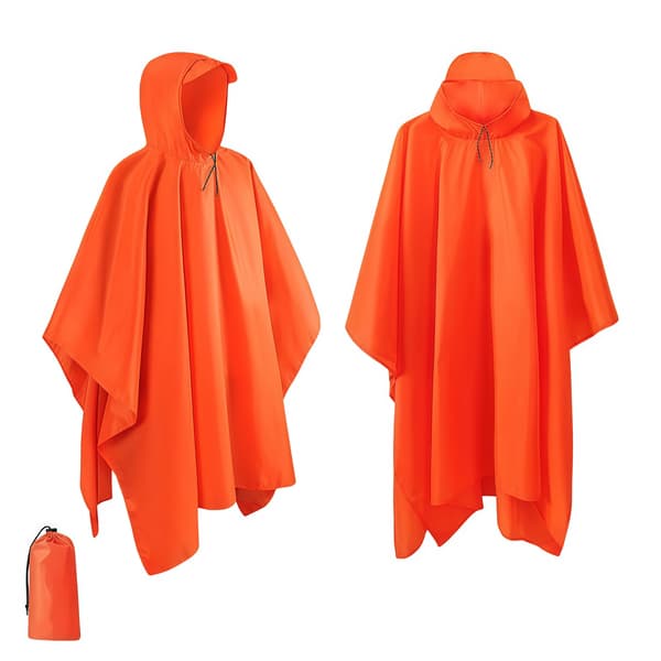 Vandtæt Regnponcho Let Genanvendelig Vandring med Hætte One Size Orange Orange Orange