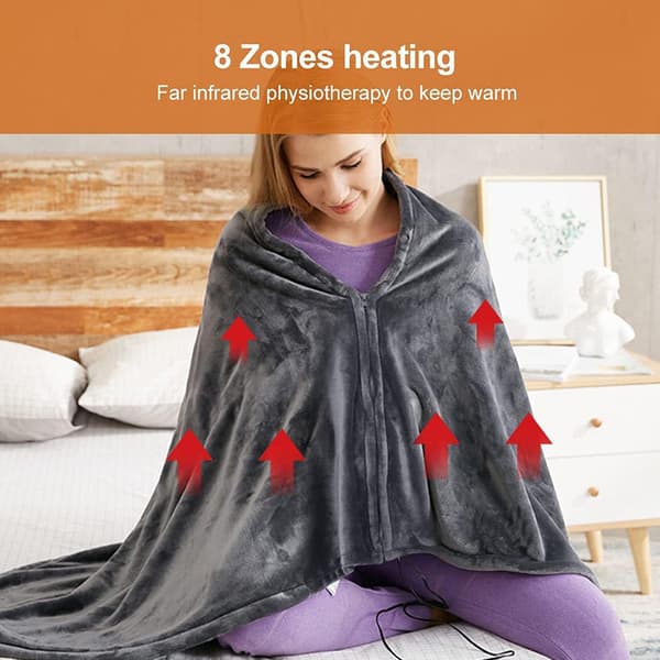 USB Electric Blanket with Buttons, Single Electric Blanket 150 x 85 cm, 3 Levels Adjustable Temperature Heating Blanket, 8 Zone Heating Cape