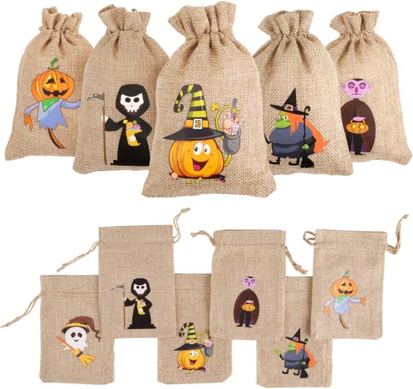 Jute Burlap Bags, 12 Pieces Small Gift Candy Bags with Drawstring for Kids, Candy