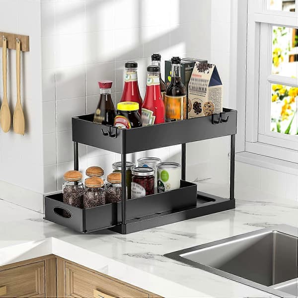 2-Tier Pull-Out Cabinet Basket Organizer Drawer, Multifunctional Under Sink Organizing And Storage For