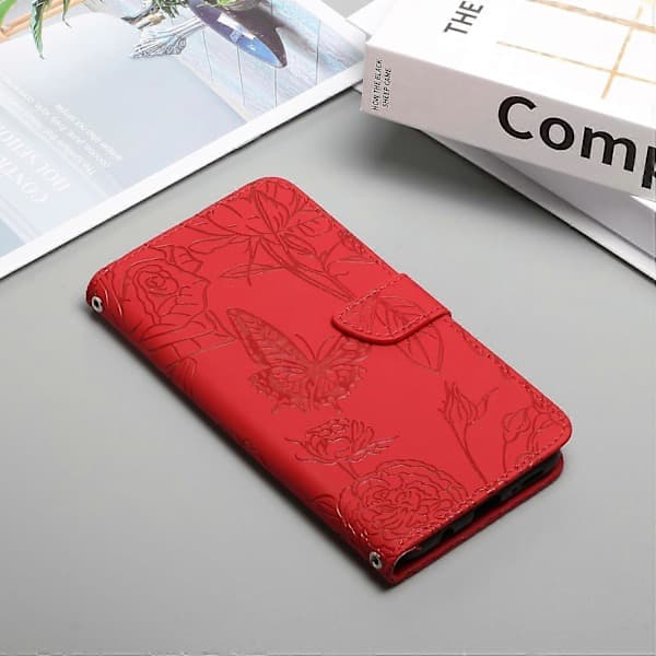 Leather Case with Butterfly and Peony Embossed Leather Phone Case for iPhone 12 mini