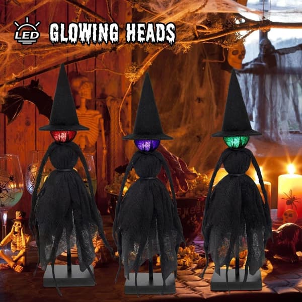Halloweenpynt Indendørs, Sæt med 3 Primitive Hekse med Hatte