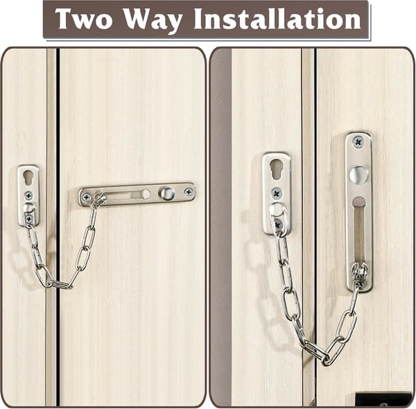 Door Chain Latch, Door Chains with Security Spring, Anti-Theft Push Lock for Inside and Extra Front Door, Brushed Nickel