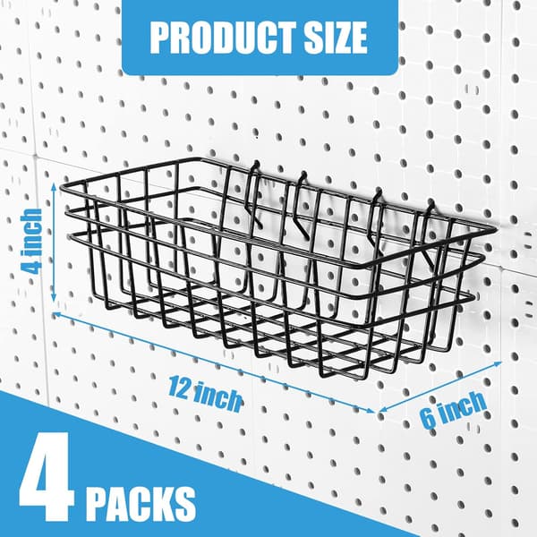 4 st stora pegboardkorgar i svart metallfäste