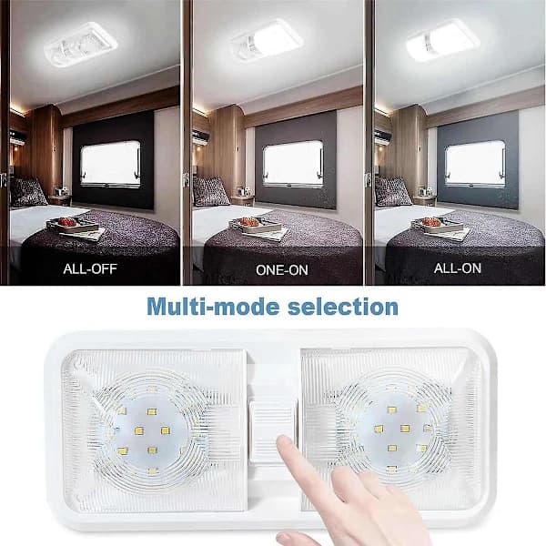 Campingvognslampe, 12V LED-lamper 700LM, 8W lamper, dobbelt kuppelloftlampe til interiør hvid