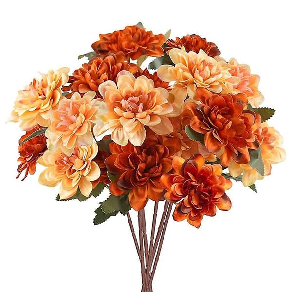 6 kunstige efterårsblomster, 18-hovedet orange krysantemumbuket til boligindretning[JUN]