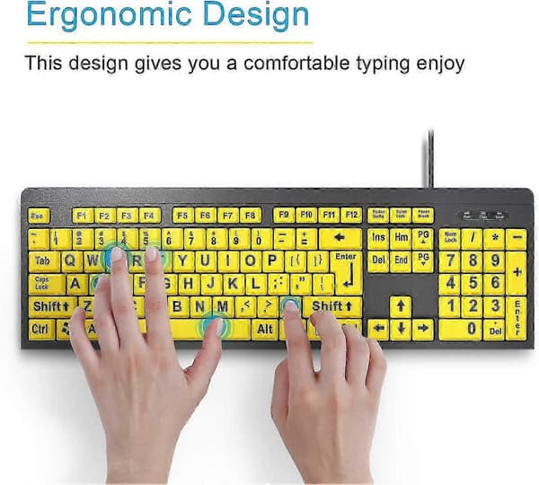Large Print Computer Keyboard, Wired USB High Contrast Keyboard With Oversized Letters For Visually Impaired People With Low Vision