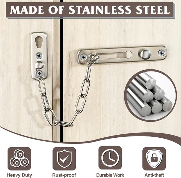 Door Chain Latch, Door Chains with Security Spring, Anti-Theft Push Lock for Inside and Extra Front Door, Brushed Nickel