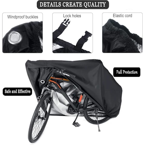 Bicycle Cover Waterproof Windproof UV Resistant for 1 or 2 Bikes Outdoor Storage Black