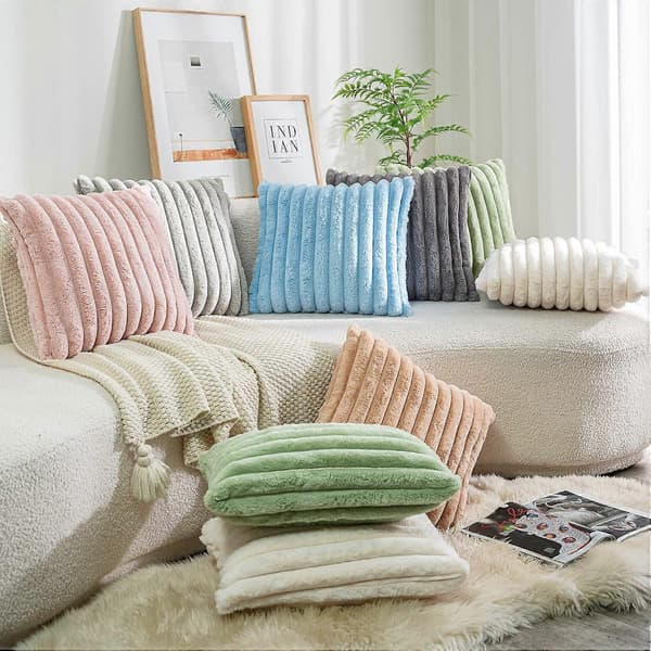 2-pack, Double-Sided Decorative Faux Fur Plush Pillowcases, Striped Soft Cushion Covers Pink 50x50 cm db