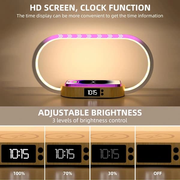 NA/Bedside lamp with wireless charging, LED Touch Table Lamp USB Night Light, Dimmable Bedroom Lamp with 3 Color Modes and Clock