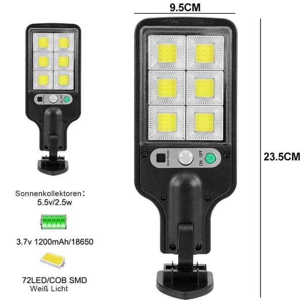 1 stk, LED utendørs vegglampe solcelle, 3 moduser, bevegelsessensor, for utendørs bruk