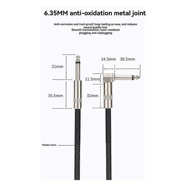 5M Spiralkabel Lige/Vinklet Anti-støj Kabel 6.35mm Han til Han til Guitar Bas Universalkabel Sort Svart