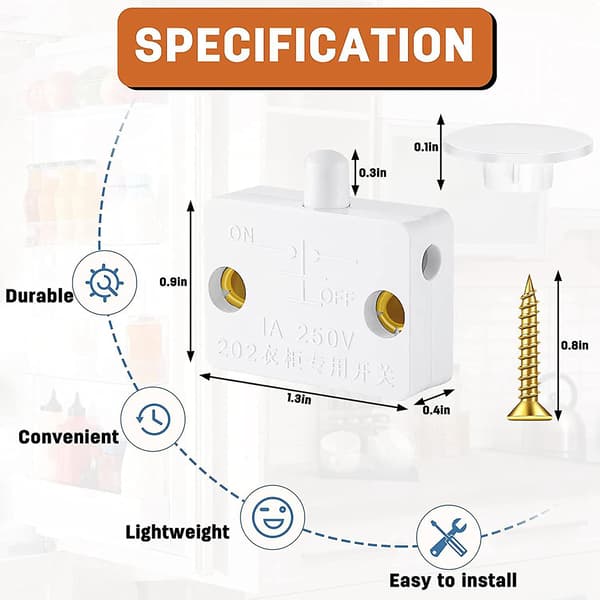 8 Pieces Cabinet Lamp Switch Automatic Door Switch Touch Switch For Wardrobe Applicable To 12v 24v 110v White (FMY)