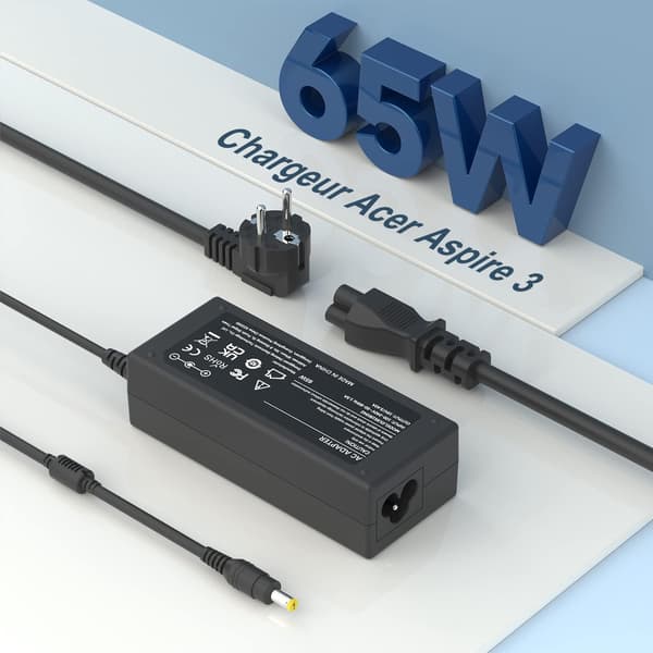 65W 19V 3.42A Strømforsyningsadapter for Aspire 3 5 E3 E5 V5 S3 R3 Aspire One PC Laptop (5.5 X 1.7mm)