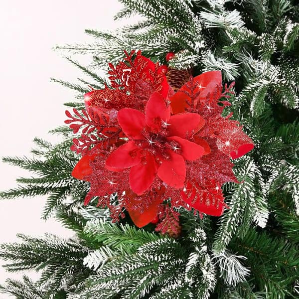 30 stk juleblomster, røde kunstige blomster med klips og blomsterstilk