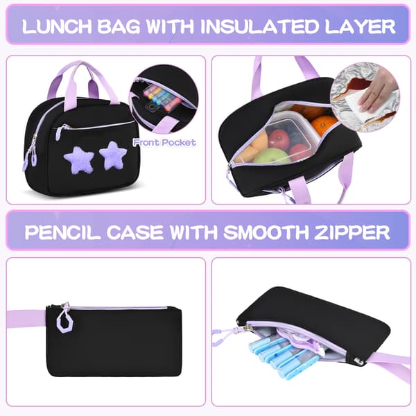 School Bag, 3-Piece Backpack for Teenagers, Girls' Backpack (Purple)