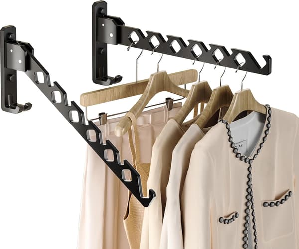 Wall Mounted Clothes Hanger Black Clothes Drying Rack Organizer Clothes Hooks Aluminum Retractable - Black 2-pack