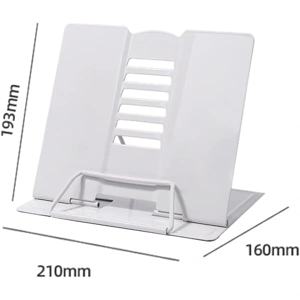 Book Stand Metal Adjustable Reading Holder Foldable for Books Documents Tablet Home Office School White
