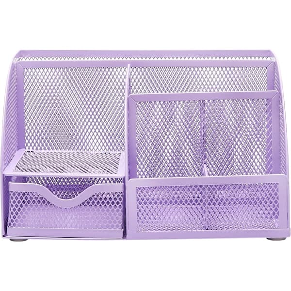 Skrivebordsorganisator/Netting Skrivebordsoppbevaring/Pennholder Multifunksjonell med 7 rom Lilla