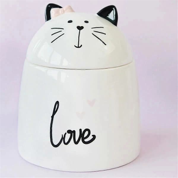 Cartoon White Cute Ceramic Collection Memory Jar Cat Shaped Ceramic Storage Jar