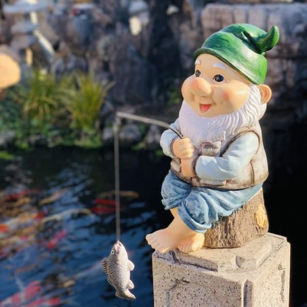 Havenissepynt, Fiskerstatue, Havetilbehør, Dekorativt Havepynt til Udendørs Brug, 2 Stykker