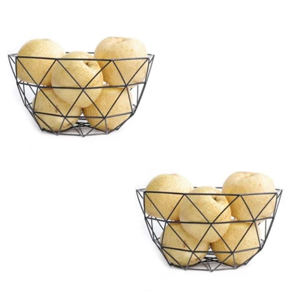 Metal Fruit Basket Decorative Wire Bowl with Ventilated Geometric Design for Kitchen Countertop Fruit Snacks and Bread Black 26 cm