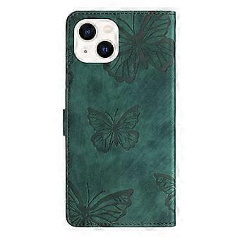 Compatible with iPhone 13 Mini Embossed Butterfly Case with Wallet and Kickstand Case - Green Green Green