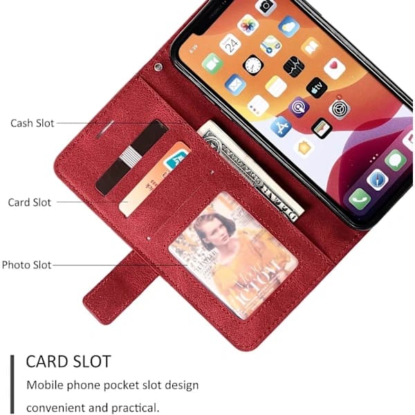 Læderetui til iPhone 11, Geometrisk pung etui med magnet