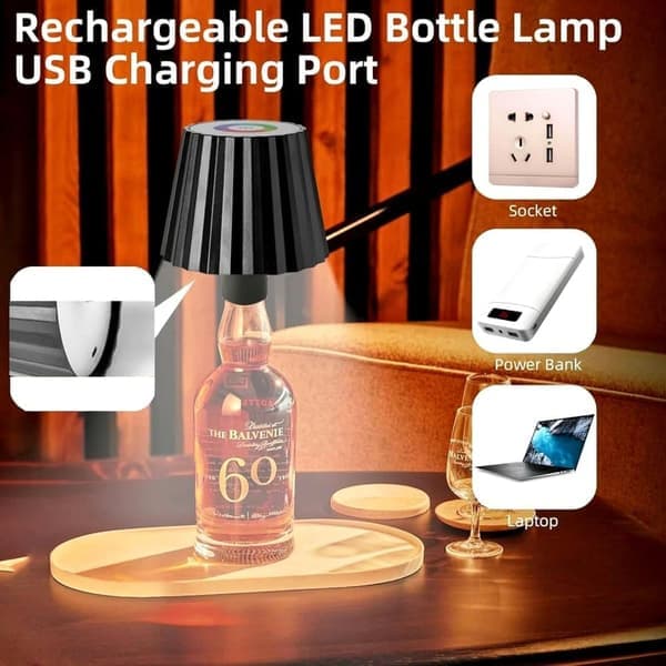 RGB Bottle Lamp, Wireless Table Lamp with Dimmable LED, Rechargeable for Indoor & Outdoor Use