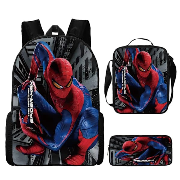 Spider-Man Rygsæk Skoletaske Madkasse i Sæt med Tre - Perfekt
