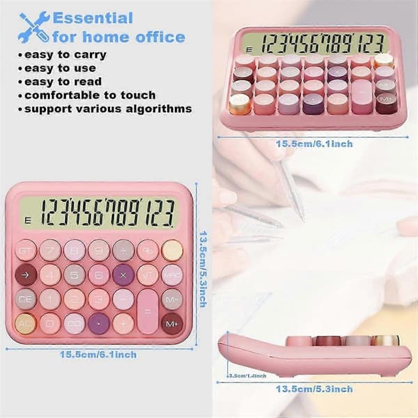 Mechanical Calculator 12 Digits with 5-inch LCD Screen, Large Buttons, Cute Desktop Calculator for Office and Home Use