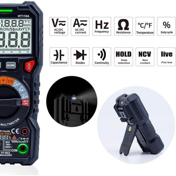 TRMS 6000 Punkters Automatisk Digital Multimeter (LED-terminalguide), Professionell Elektrisk Testare, Temperaturkapacitansmätare Spänning/Ström AC