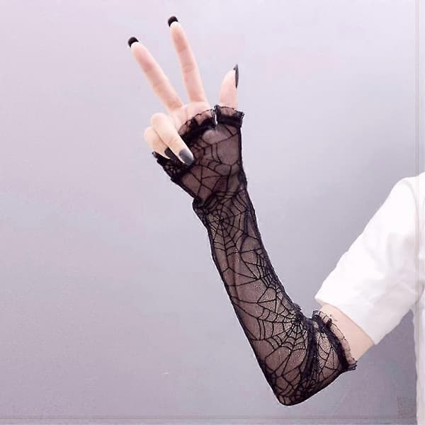 Elbow-Length Mesh Lace Long Gloves Transparent Spider Web Gloves Halloween Gloves