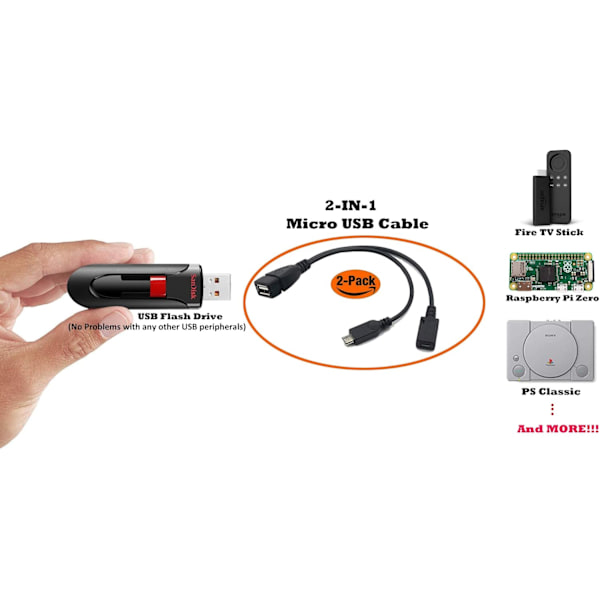 AuviPal 2-i-1 Micro USB til USB-adapter (OTG-kabel + strømkabel)
