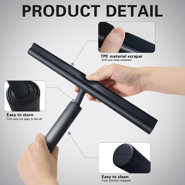Silicone Shower Squeegee, Window Squeegee with Extension Pole, for Glass Shower Doors, Windows, Tile Walls, Cars