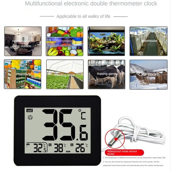 Dubbel digital termometer inomhus utomhus termometer äldre barnkammare elektronisk temperaturregulator vit