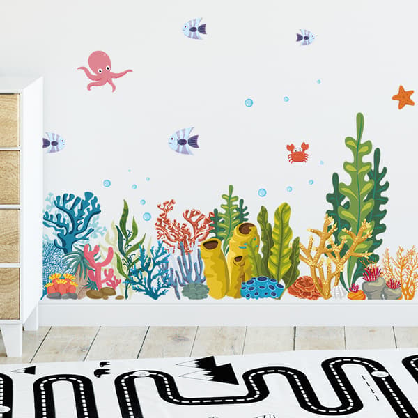 Seaweed Coral Wall Sticker Corner Baseboard Wall Sticker Sea Fish Wall Decal