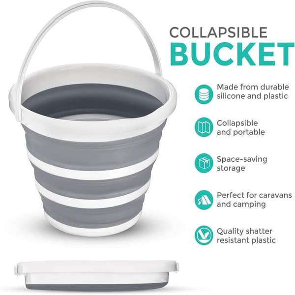 Collapsible Bucket - Large 10L Capacity, Robust Foldable Silicone Water Bucket with Comfortable Handle