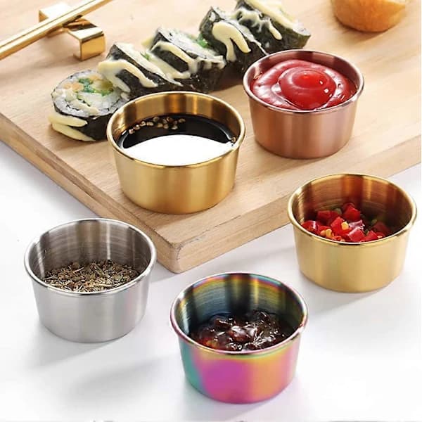 Rustfri saucekopper Krydderi Ketchup Dipskaale 80 ml Mini Individuelle Fad Skaal Runde Krydderiskaale Sushi Dip[CO]