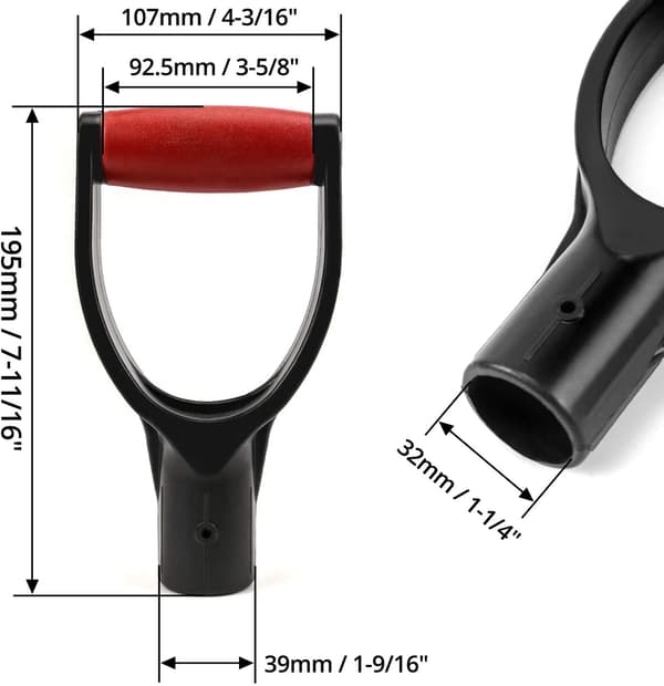 Skovlhåndtag, erstatningshåndtag til havegreb, 32 mm / 1-1/4\" indvendig diameter til grave- og riveværktøj
