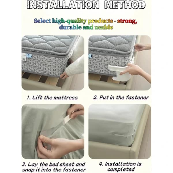 Sheet holders with straps, Sheet clips fit all mattress sizes, easy installation