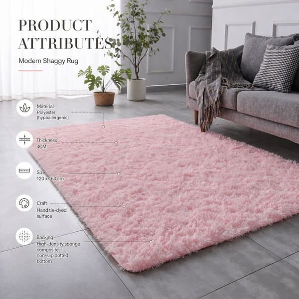 Mjuk, halkfri ryamatta – mjuk polyester 4 cm – för vardagsrum, sovrum och soffa – rosa 120 x 160 cm