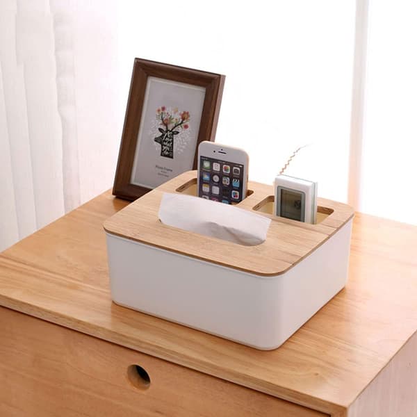 Serviettholder, serviett dispenser, vevsdispenser, multifunksjonell praktisk vevsboks, japansk stil bambus tre serviett organizer etui