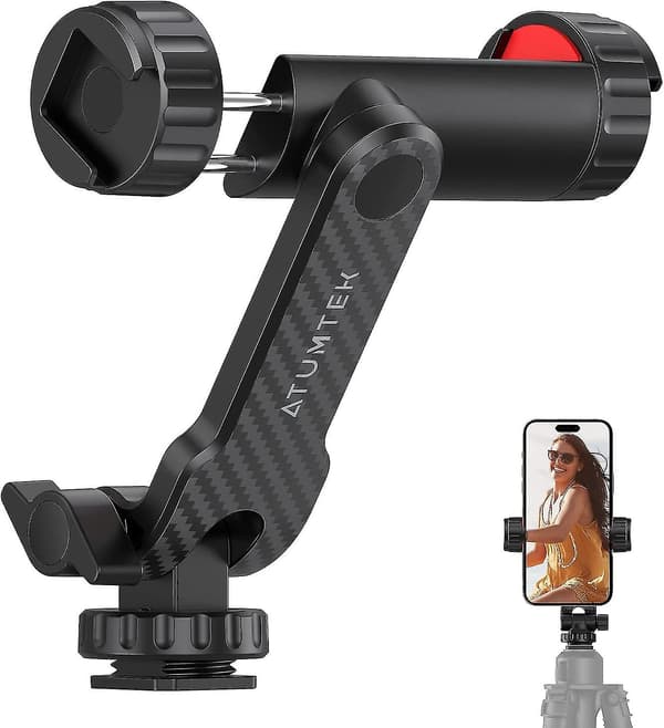 Tripod Mount, Mobile Phone Holder Tripod With 2 Cold Shoe Mounts, 360 Degree Rotation Smartphone Tripod Adapter