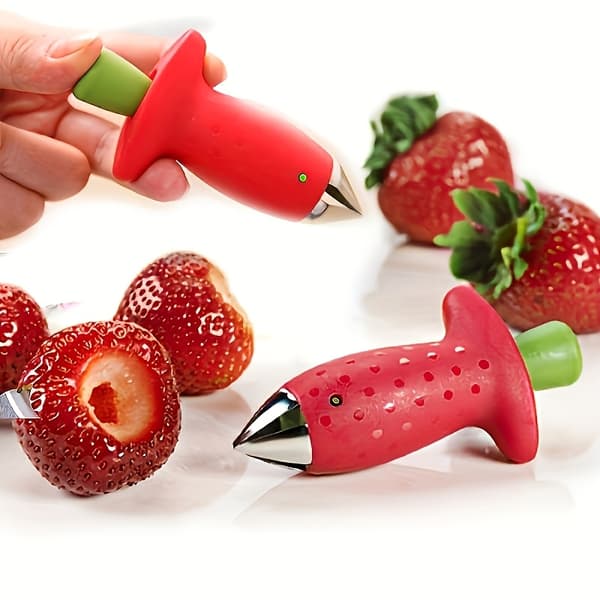 Strawberry Huller in Stainless Steel - Tool for Removing Fruit Stems and Coring Pineapples Reds